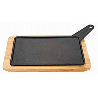 S 28cm Cast Iron Rectangle Skillet Pre Seasoned with Wooden Undertray by Chabrias LTD - Premium Kitchen from Chabrias Ltd - Just £18.99! Shop now at Chabrias Ltd