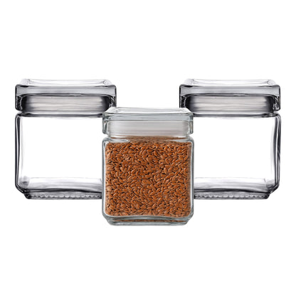 Stackable Storage Glass Jar, 1L (3 pack) - Premium Home from Chabrias Ltd - Just £25.49! Shop now at Chabrias Ltd
