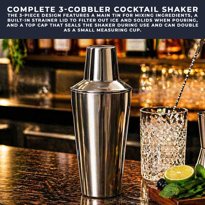 Premium Stainless Steel Cocktail Shaker Set 3 Piece 750ml Built-In Strainer Professional Bartender Kit Leakproof Dishwasher Safe