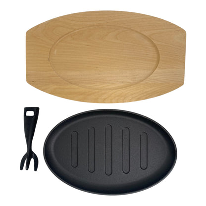 Sizzle Platter Cast Iron, Oval, with Light Wood Undertray & Handle