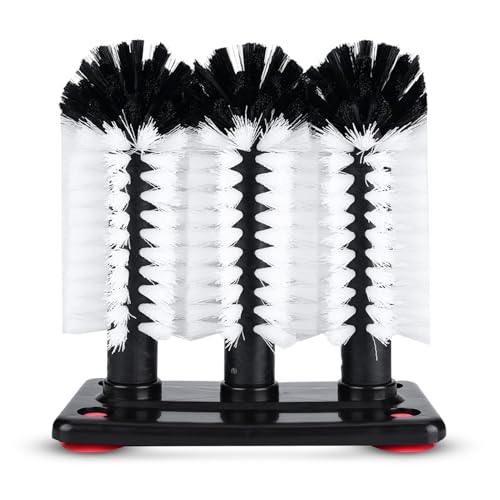 3 Brush Glass Washer,Glass Brush Glass Washer Cleaner Scrubber with Suction Cup Base,3 Brush Glass Washer Glass Cleaning Brushes for Bar Kitchen Sink,7.5x3.9x7.5inch - Premium Home from HERCHR - Just £17.09! Shop now at Chabrias Ltd