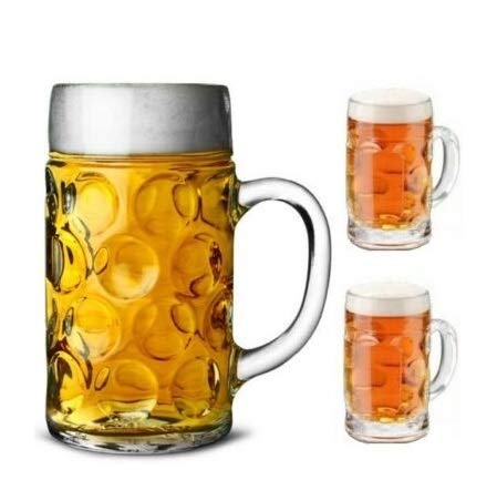 Chabrias Ltd German Beer Stein Glass 2 Pint Classic Beer Tankards + 2 Free Mini Shot Tankard - Premium Kitchen from Chabrias Ltd - Just £14.24! Shop now at Chabrias Ltd