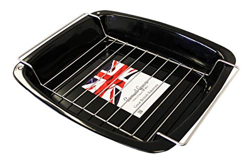 37cm Vitreous Enamel Long Life Roasting Pan Tray & Rack Made in England - Premium Home from Chabrias Ltd - Just £16.99! Shop now at Chabrias Ltd