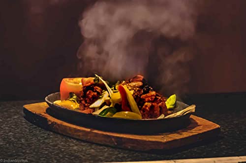 Chabrias Ltd Sizzle Platter Cast Iron, Oval, with Light Wood Undertray & Handle - Premium Kitchen from Chabrias Ltd - Just £14.99! Shop now at Chabrias Ltd