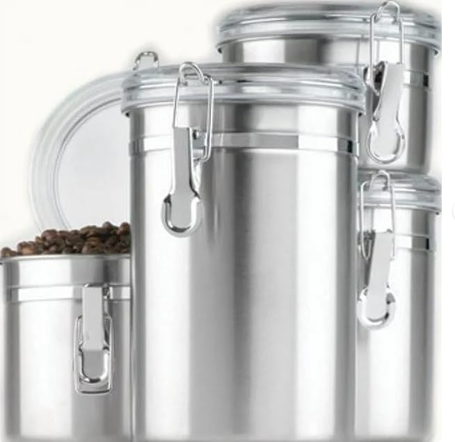 Chabrias Round Stainless Steel Canister Set with Clear Acrylic Lid and Locking Clamp, 4-Piece Set Air Tight - Premium Home from Chabrias Ltd - Just £49.99! Shop now at Chabrias Ltd