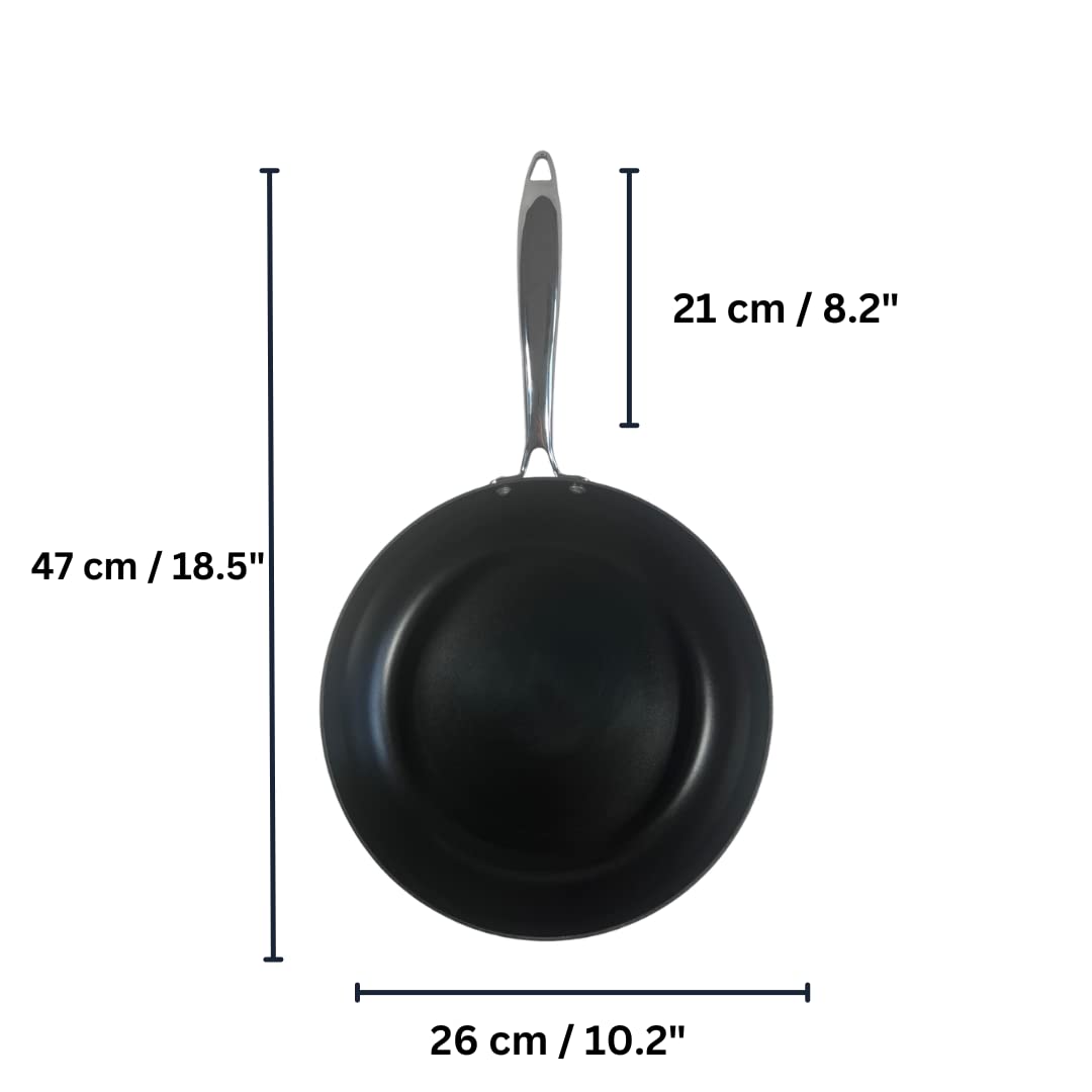 Chabrias Aluminium Stainless Steel Chef Pan 10"/26cm Frying Pan Non Stick Cooking Pan Tri-Ply Compatible with All Heat Sources Inc Induction PFOA-Free British Made (Non Stick) - Premium Kitchen from Chabrias Ltd - Just £38.59! Shop now at Chabrias Ltd