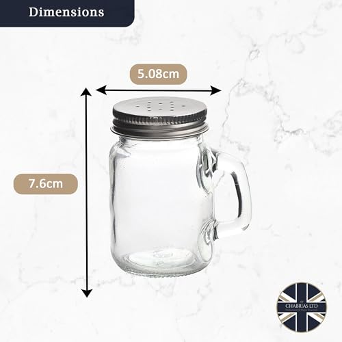 Glass Mason Jar Salt and Pepper Shaker Set with Handles & Silver Lids – 4oz Capacity, Easy Refill, Farmhouse Style - Premium Kitchen from Chabrias Ltd - Just £7.49! Shop now at Chabrias Ltd