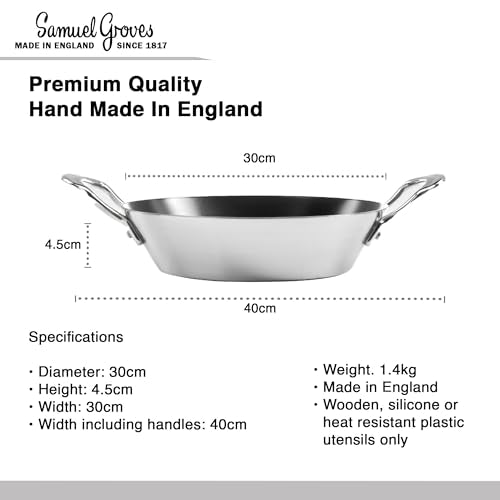 Samuel Groves Stainless Steel Non Stick 3-Ply Paella Pan – Rapid Heat Distribution, Durable Design, Riveted Handles, Induction Compatible, UK Made - Premium Kitchen from Samuel Groves - Just £85.49! Shop now at Chabrias Ltd