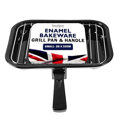 Vitreous Enamel Universal Grill Pan, Handle & Wire Rack, Small (28cm) - Premium Kitchen from Samuel Groves - Just £13.99! Shop now at Chabrias Ltd