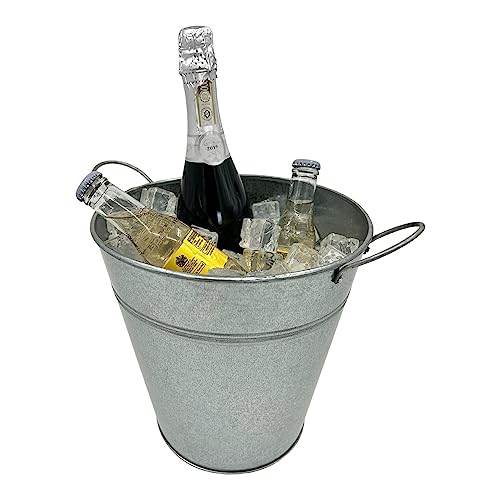 Galvanized Ice Bucket - 10" Diameter | Rustic Vintage Design | Premium Quality | Two Metal Handles for Easy Mobility - Premium Kitchen from Chabrias Ltd - Just £14.99! Shop now at Chabrias Ltd