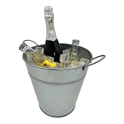 Galvanized Ice Bucket - 10" Diameter | Rustic Vintage Design | Premium Quality | Two Metal Handles for Easy Mobility - Premium Kitchen from Chabrias Ltd - Just £14.99! Shop now at Chabrias Ltd