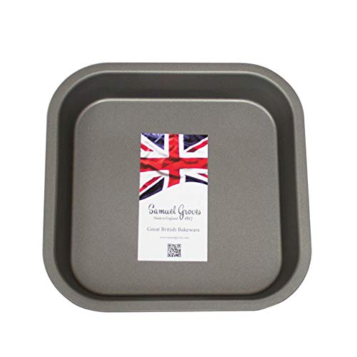 Samuel Groves 8" (20cm) Non Stick Twin Pack Square Sandwich Birthday Brownie Cake Tin Pan Made in England - Premium Kitchen from Chabrias Ltd - Just £9.99! Shop now at Chabrias Ltd