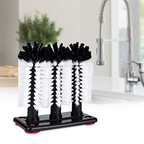 3 Brush Glass Washer,Glass Cleaning Brushes with Suction Cup Base,3 Scrubber Heads BarGlass Bottle Cup Cleaning Brushes for Bar Kitchen Sink Home Tools,7.5 x 3.9 x 7.5inch - Premium Home from Chabrias Ltd - Just £17.99! Shop now at Chabrias Ltd