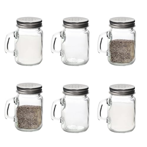 Glass Mason Jar Salt and Pepper Shaker Set with Handles & Silver Lids – 4oz Capacity, Easy Refill, Farmhouse Style - Premium Kitchen from Chabrias Ltd - Just £7.49! Shop now at Chabrias Ltd