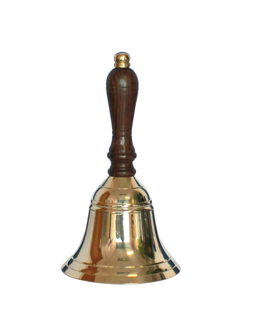 Chabrias Ltd Traditional Small Brass School Hand Bell with Wooden Handle, Dinner Bell Reception Bell School Bell Last Orders Bell Library Bell Fire Bell Christmas Bell - Premium Home from Chabrias Ltd - Just £12.34! Shop now at Chabrias Ltd