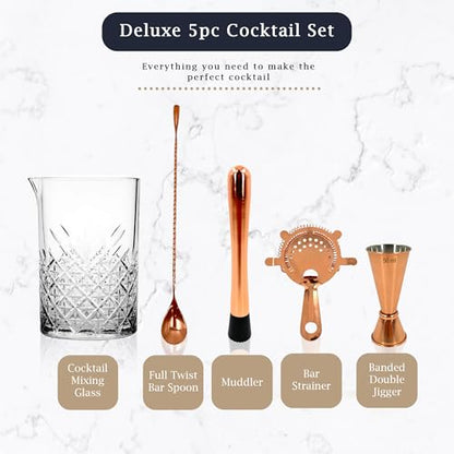5 Piece Cocktail Mixing Glass Set – Large Mixing Jug for 3 Cocktails, Includes Hawthorne Strainer, 25/50ml Jigger, Cocktail Spoon & Muddler - Premium Home from Chabrias Ltd - Just £18.99! Shop now at Chabrias Ltd
