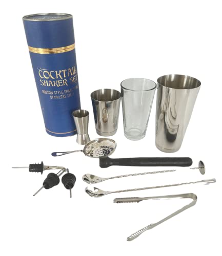 12 Piece Essential Stainless Steel Bartender Cocktail Boston Style Shaker Gift Set, Professional Bar Tools for Drink Mixing, Home, Bar, Party - Premium Kitchen from Chabrias Ltd - Just £14.99! Shop now at Chabrias Ltd