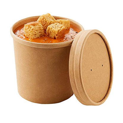 Disposable Kraft Soup Ice Cream Container with Lids 25pcs Compostable Biodegradable Brown Takeaway Paper Bowl Containers Cardboard Round Deli Tubs Lids Heavy Duty - Premium Kitchen from Chabrias Ltd - Just £9.99! Shop now at Chabrias Ltd