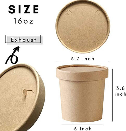 Disposable Kraft Soup Ice Cream Container with Lids 25pcs Compostable Biodegradable Brown Takeaway Paper Bowl Containers Cardboard Round Deli Tubs Lids Heavy Duty - Premium Kitchen from Chabrias Ltd - Just £9.99! Shop now at Chabrias Ltd