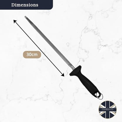 Chabrias Ltd Professional Sharpening Steel, 12" (300mm) - Premium Carbon Steel Honing Rod with Ergonomic Non-Slip Handle Knife Sharpener - Premium Kitchen from Chabrias Ltd - Just £9.49! Shop now at Chabrias Ltd