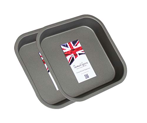 Samuel Groves 8" (20cm) Non Stick Twin Pack Square Sandwich Birthday Brownie Cake Tin Pan Made in England - Premium Kitchen from Chabrias Ltd - Just £9.99! Shop now at Chabrias Ltd