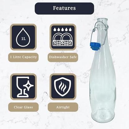 Chabrias Ltd Traditional Glass Water Bottle with Swing Top, 1 Litre (1000 ml) – Ceramic Stopper, Airtight Seal - Premium Home from Chabrias Ltd - Just £5.99! Shop now at Chabrias Ltd