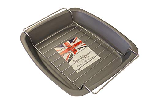 37cm Meat Roasting Pan & Rack Non Stick, Made in England - Premium Kitchen from Chabrias Ltd - Just £10.99! Shop now at Chabrias Ltd