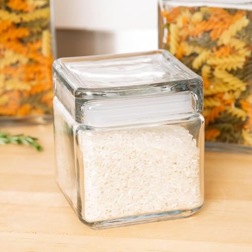 Chabrias Ltd Square Stackable Glass Storage Jars With Lids, Food Container, Food Storage, Kitchen Storage Containers, Coffee, Sugar, Tea Containers, Pantry Storage Containers - Premium Home from Chabrias Ltd - Just £13.99! Shop now at Chabrias Ltd