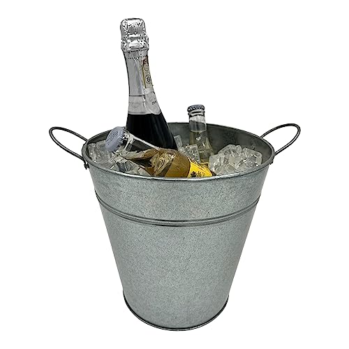 Galvanized Ice Bucket - 10" Diameter | Rustic Vintage Design | Premium Quality | Two Metal Handles for Easy Mobility - Premium Kitchen from Chabrias Ltd - Just £14.99! Shop now at Chabrias Ltd