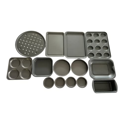 Non Stick Bakeware Set - 14 Piece Home Baking Set with Baking Trays, Cake Tins, Muffin Tray, Pizza Tray, Roasting Tin, Loaf Tin and Yorkshire Pudding Tin. Gift Set/Super Saver Set - Premium Kitchen from Chabrias Ltd - Just £29.99! Shop now at Chabrias Ltd