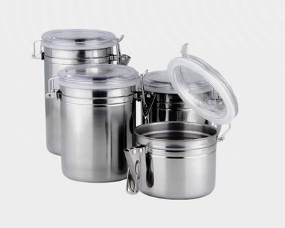 Chabrias Round Stainless Steel Canister Set with Clear Acrylic Lid and Locking Clamp, 4-Piece Set Air Tight - Premium Home from Chabrias Ltd - Just £49.99! Shop now at Chabrias Ltd