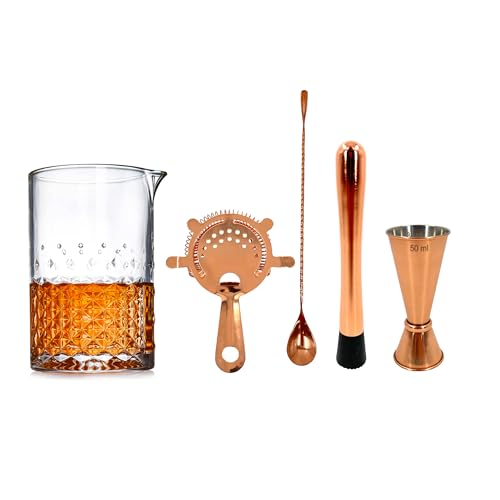 5 Piece Cocktail Mixing Glass Set – Large Mixing Jug for 3 Cocktails, Includes Hawthorne Strainer, 25/50ml Jigger, Cocktail Spoon & Muddler - Premium Home from Chabrias Ltd - Just £18.99! Shop now at Chabrias Ltd