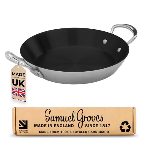 Samuel Groves Stainless Steel Non Stick 3-Ply Paella Pan – Rapid Heat Distribution, Durable Design, Riveted Handles, Induction Compatible, UK Made - Premium Kitchen from Samuel Groves - Just £85.49! Shop now at Chabrias Ltd