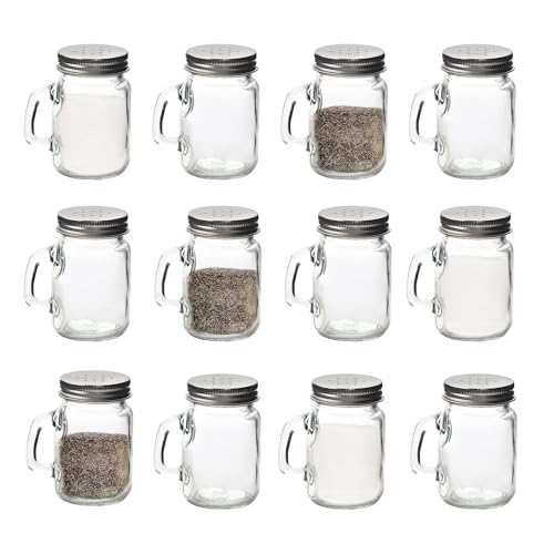 Glass Mason Jar Salt and Pepper Shaker Set with Handles & Silver Lids – 4oz Capacity, Easy Refill, Farmhouse Style - Premium Kitchen from Chabrias Ltd - Just £7.49! Shop now at Chabrias Ltd