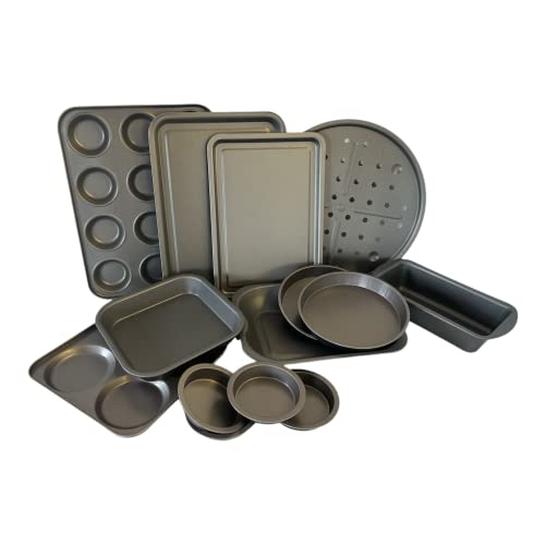 Non Stick Bakeware Set - 14 Piece Home Baking Set with Baking Trays, Cake Tins, Muffin Tray, Pizza Tray, Roasting Tin, Loaf Tin and Yorkshire Pudding Tin. Gift Set/Super Saver Set - Premium Kitchen from Chabrias Ltd - Just £29.99! Shop now at Chabrias Ltd