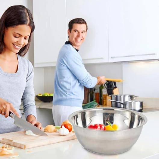 Chabrias Ltd Mixing Bowls 3 Pieces Mixing Bowl Set Stainless Steel Mixing Bowl Metal Cooking Baking Bowl for Preparing Serving Nesting Bowl Dishwasher Safe Desert, Dough, Salad Bowl - Premium Kitchen from Chabrias Ltd - Just £13.99! Shop now at Chabrias Ltd