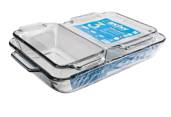 Chabrias Oven Basics 3-Piece Glass Bakeware Set with Square Cake, Rectangular, and Loaf Baking Dishes(3 Qt Glass Casserole Dish, Cake Pan, and Bread Pan) - Premium Kitchen from Chabrias Ltd - Just £46.99! Shop now at Chabrias Ltd