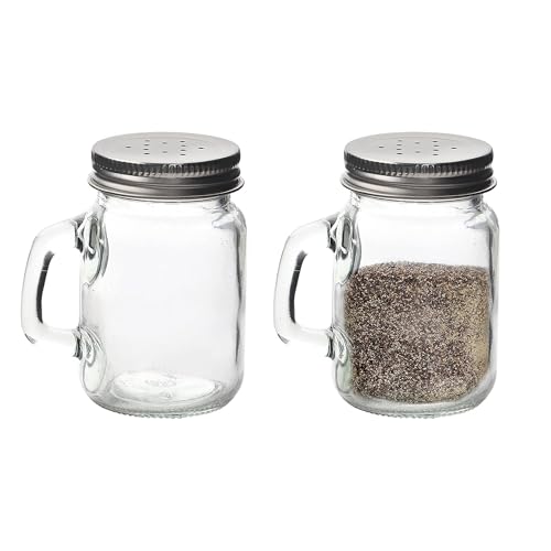 Glass Mason Jar Salt and Pepper Shaker Set with Handles & Silver Lids – 4oz Capacity, Easy Refill, Farmhouse Style - Premium Kitchen from Chabrias Ltd - Just £7.49! Shop now at Chabrias Ltd