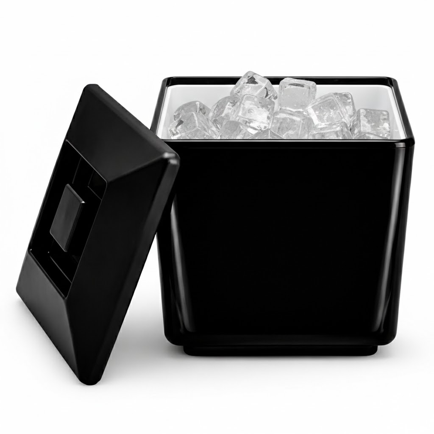 Black 4 litre square insulated ice bucket with lid for parties and home bars