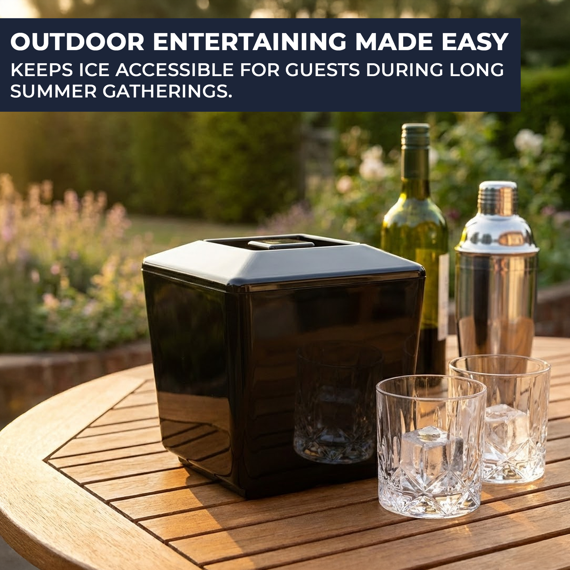 Insulated square ice bucket with drip tray for keeping ice fresher longer