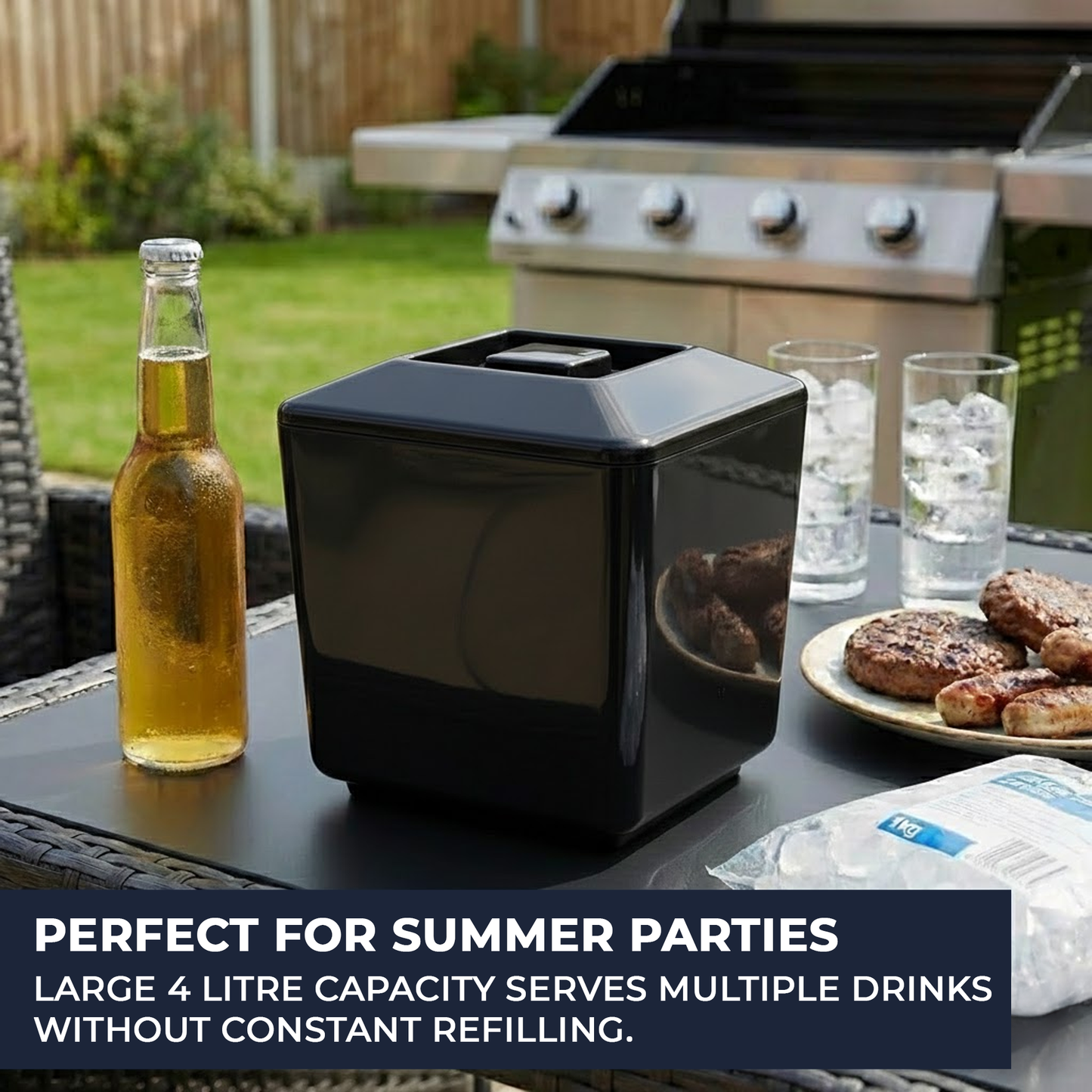 Chabrias black 4L square insulated ice bucket for parties picnics and home bars