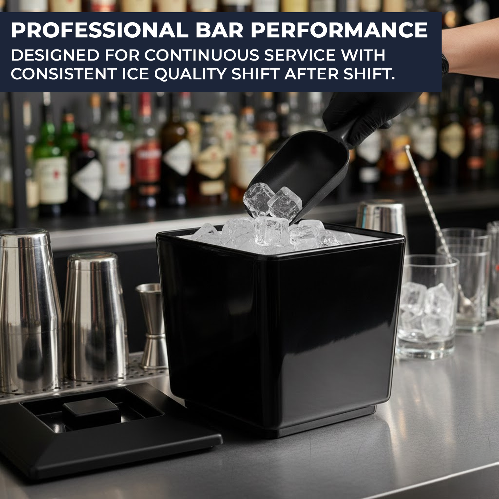 BPA-free plastic square ice bucket with drainage liner for clean ice service