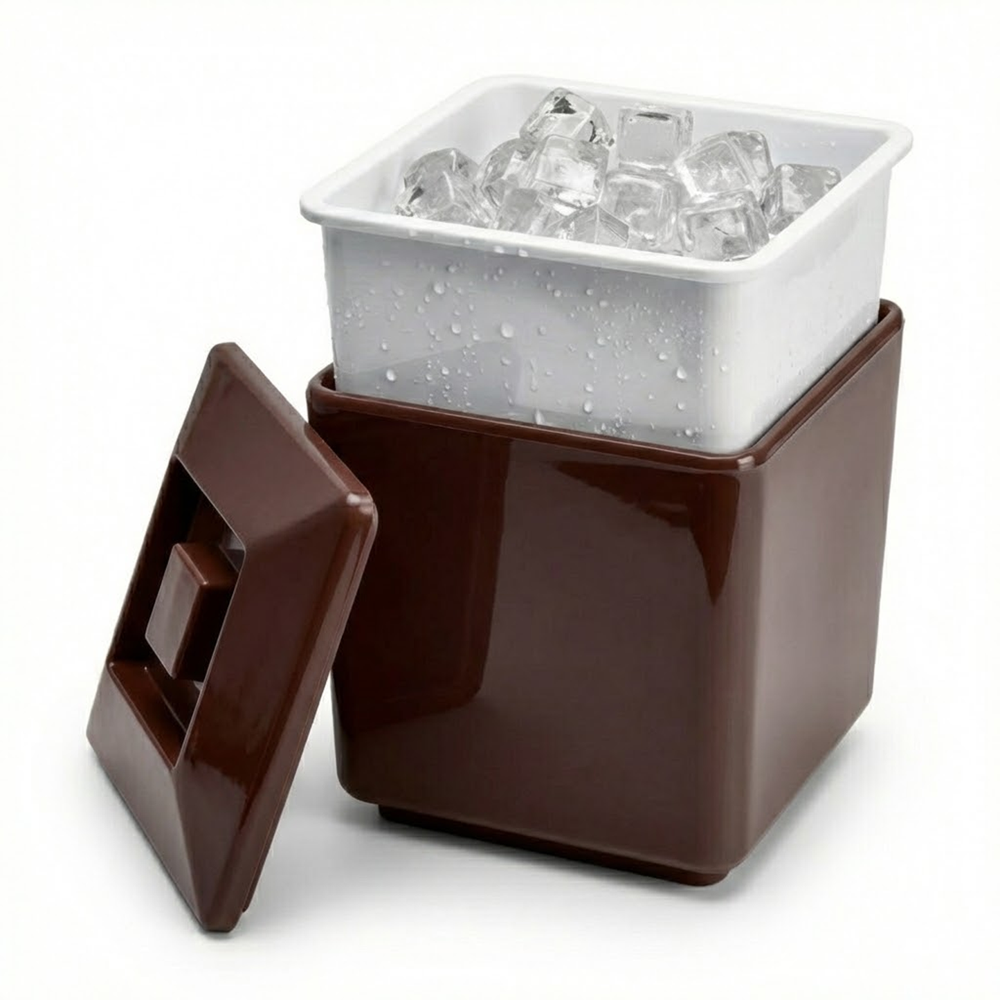 Brown 4 Litre Square Insulated Ice Bucket with Lid & Drainage Liner – BPA-Free Plastic Ice Bucket – UK Made
