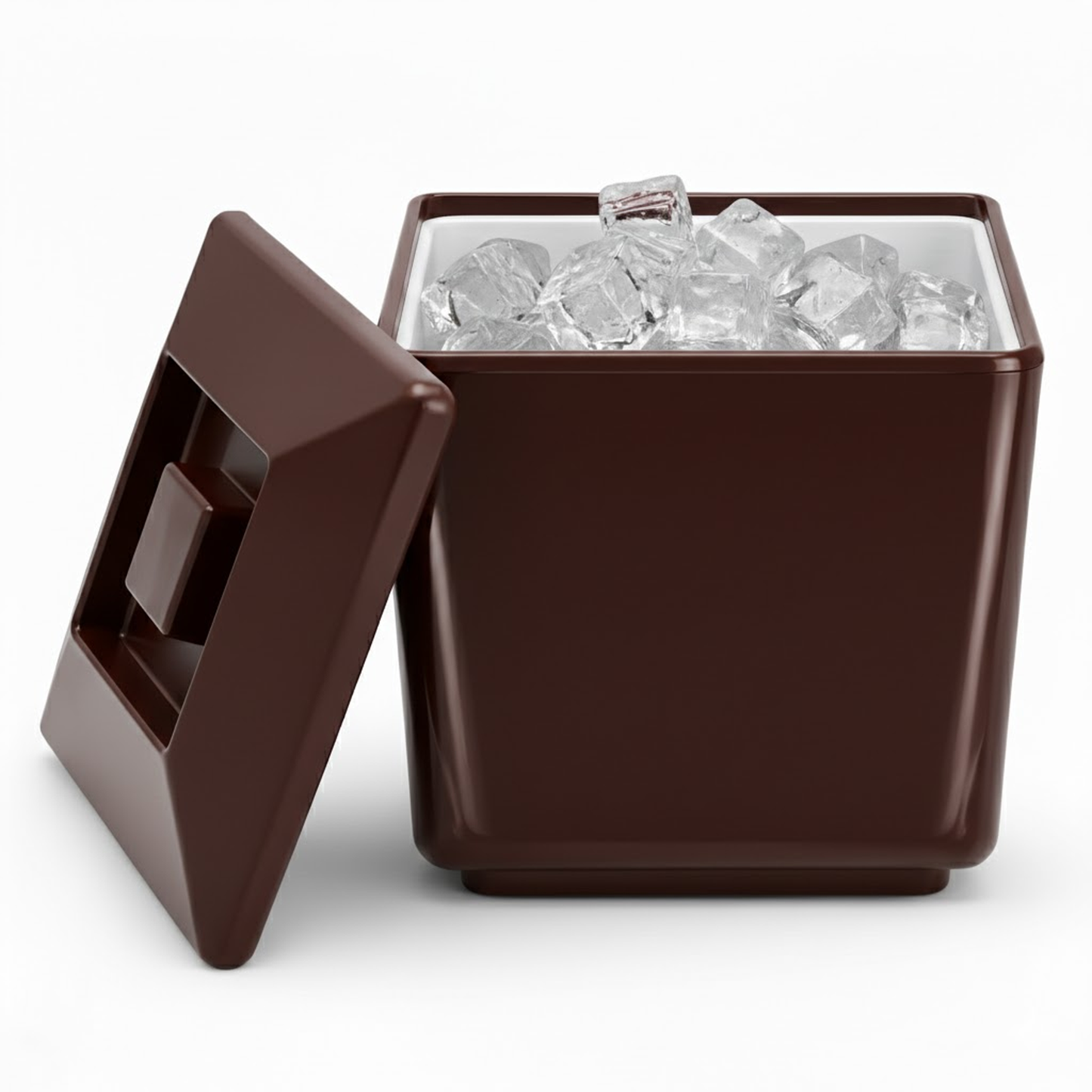 Brown 4 Litre Square Insulated Ice Bucket with Lid & Drainage Liner – BPA-Free Plastic Ice Bucket – UK Made