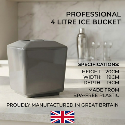 Silver plastic square ice bucket with removable lid for drinks stations