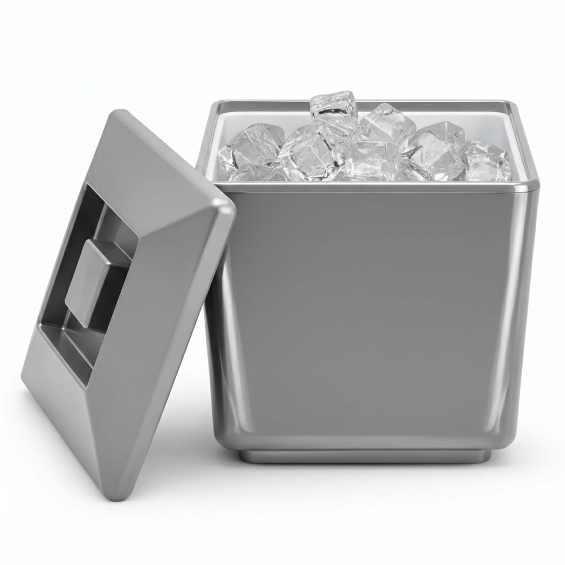 Silver 4 litre square insulated ice bucket with lid for parties and home bars