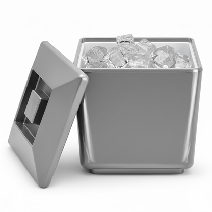 Silver 4 litre square insulated ice bucket with lid for parties and home bars