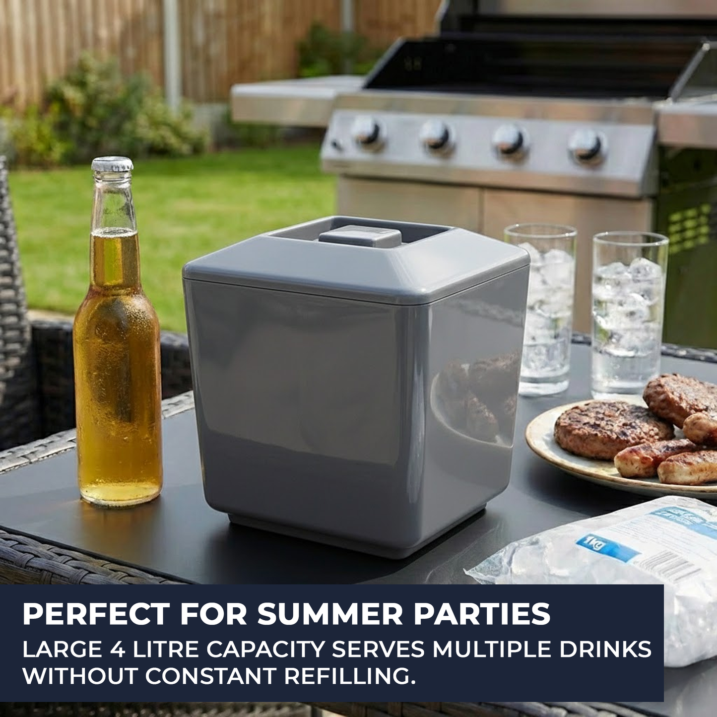 Chabrias silver 4L square insulated ice bucket for parties picnics and home bars