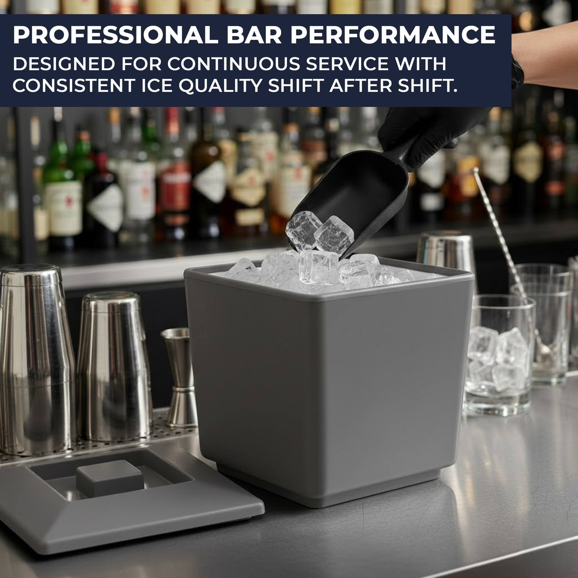 Silver square cocktail ice bucket with lid for garden parties and events