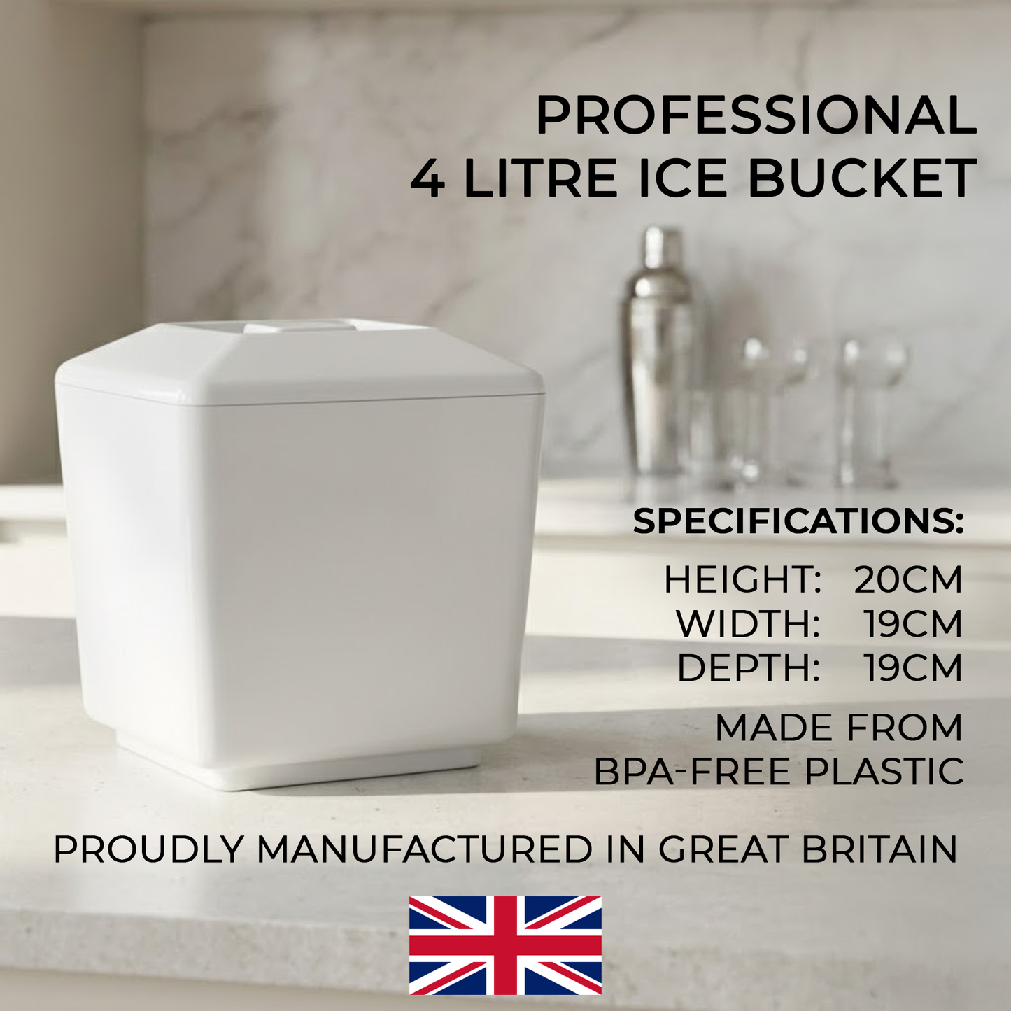 White plastic square ice bucket with removable lid for drinks stations